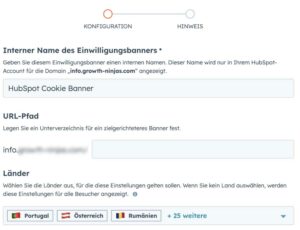 HubSpot Cookie Banner Länder auswählen